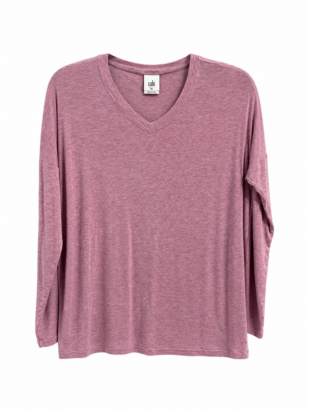 CAbi Dusty Rose V-Neck Long Sleeve Tee XS Soft Lightweight Minimalist Basic